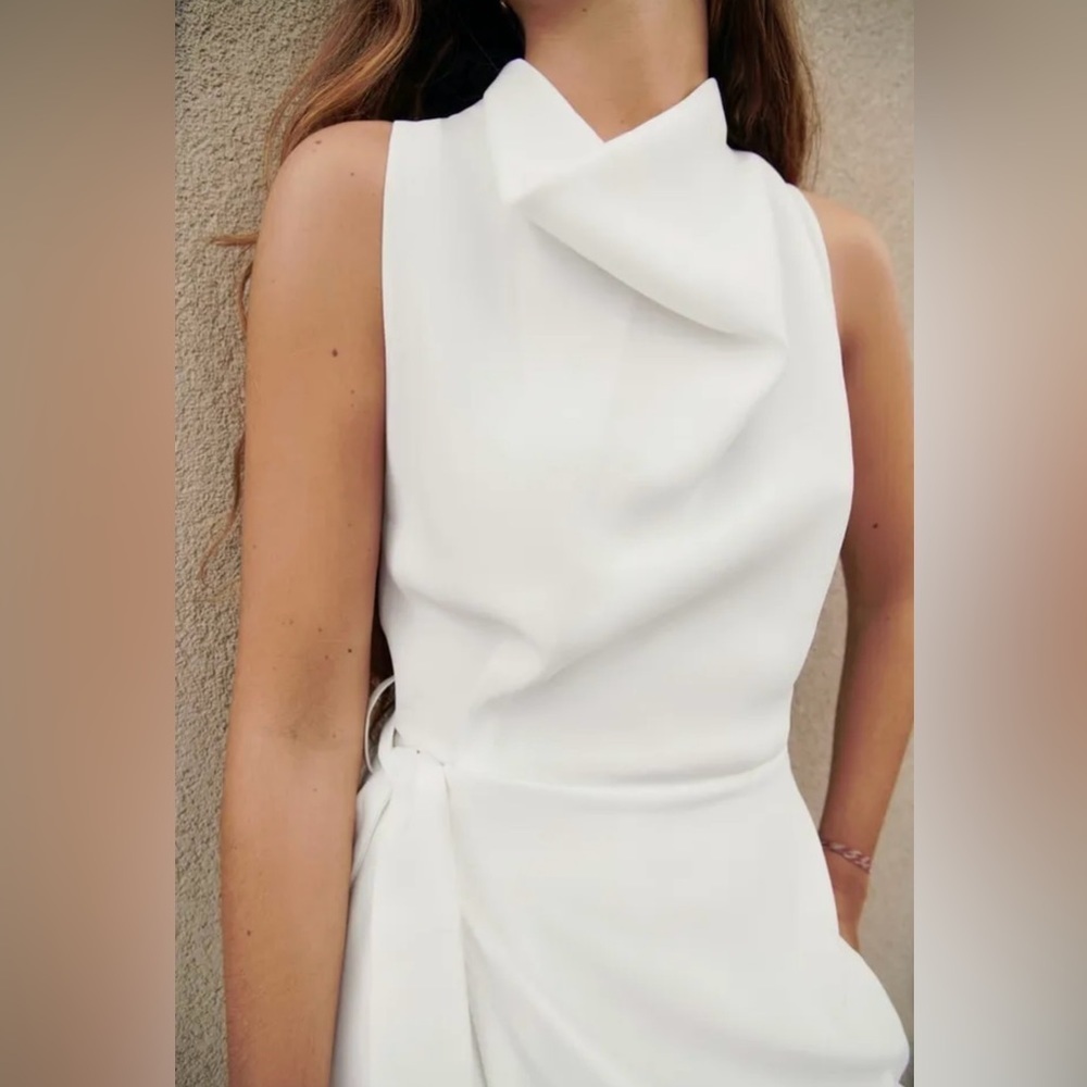 NWOT ZARA WOMAN'S FLOWING WRAP JUMPSUIT ECRU SIZE L - Picture 4 of 8